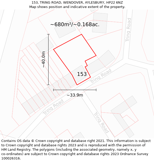 153, TRING ROAD, WENDOVER, AYLESBURY, HP22 6NZ: Plot and title map