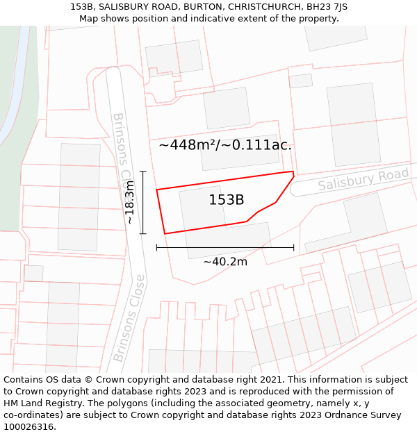 153B, SALISBURY ROAD, BURTON, CHRISTCHURCH, BH23 7JS: Plot and title map