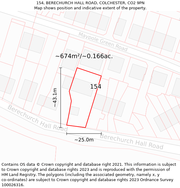154, BERECHURCH HALL ROAD, COLCHESTER, CO2 9PN: Plot and title map