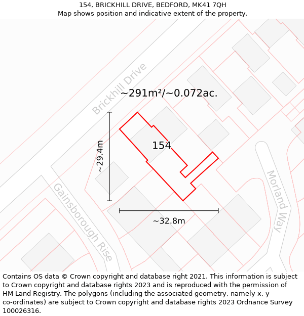 154, BRICKHILL DRIVE, BEDFORD, MK41 7QH: Plot and title map