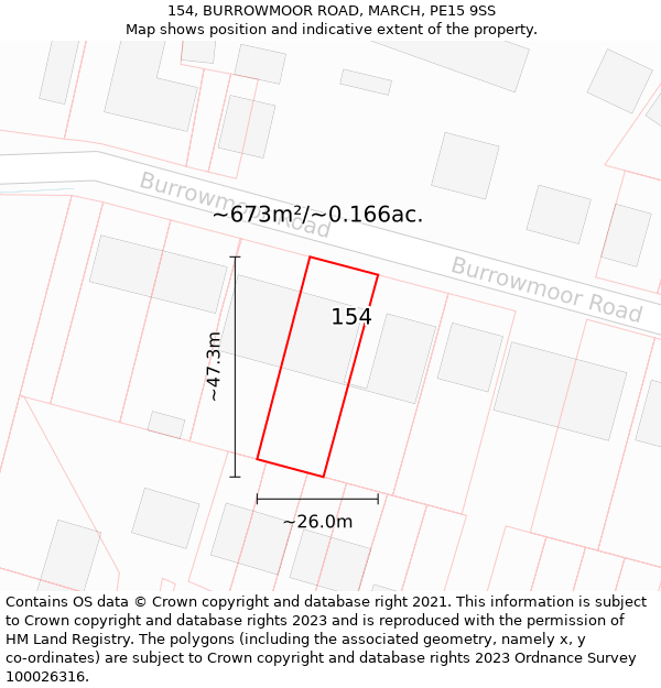 154, BURROWMOOR ROAD, MARCH, PE15 9SS: Plot and title map