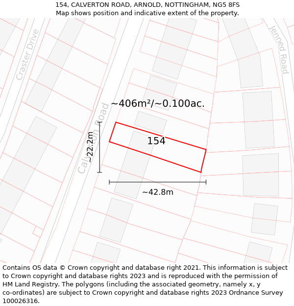 154, CALVERTON ROAD, ARNOLD, NOTTINGHAM, NG5 8FS: Plot and title map