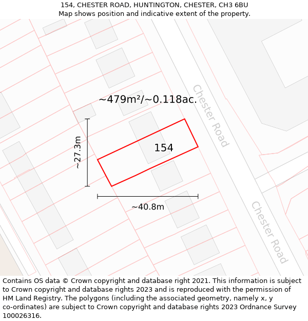 154, CHESTER ROAD, HUNTINGTON, CHESTER, CH3 6BU: Plot and title map