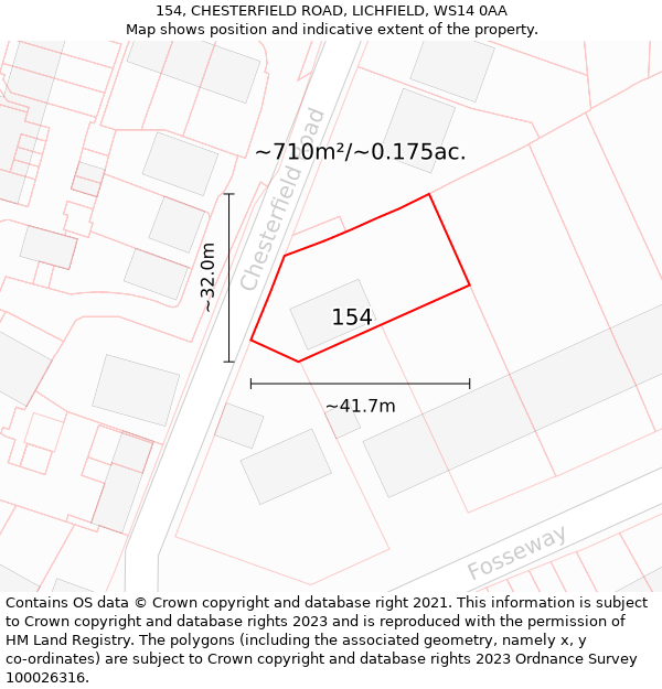 154, CHESTERFIELD ROAD, LICHFIELD, WS14 0AA: Plot and title map