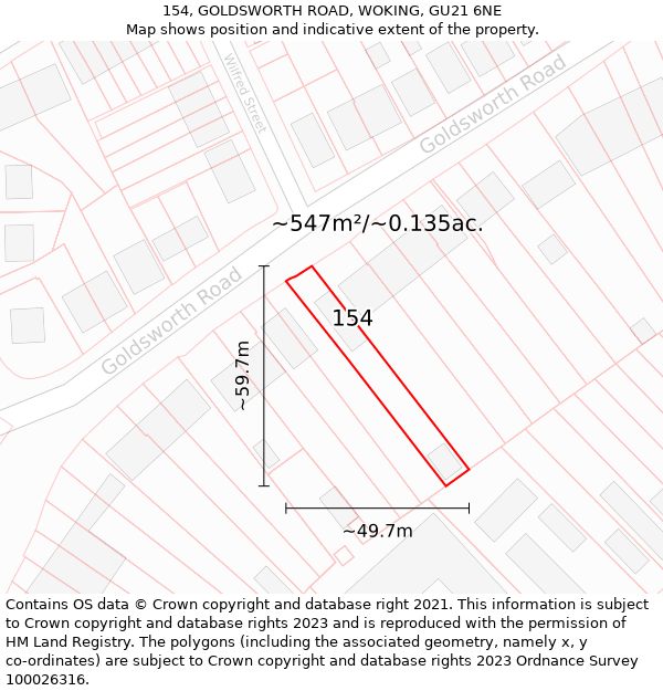 154, GOLDSWORTH ROAD, WOKING, GU21 6NE: Plot and title map