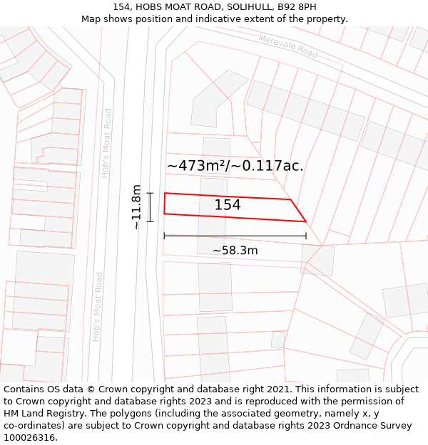 154, HOBS MOAT ROAD, SOLIHULL, B92 8PH: Plot and title map