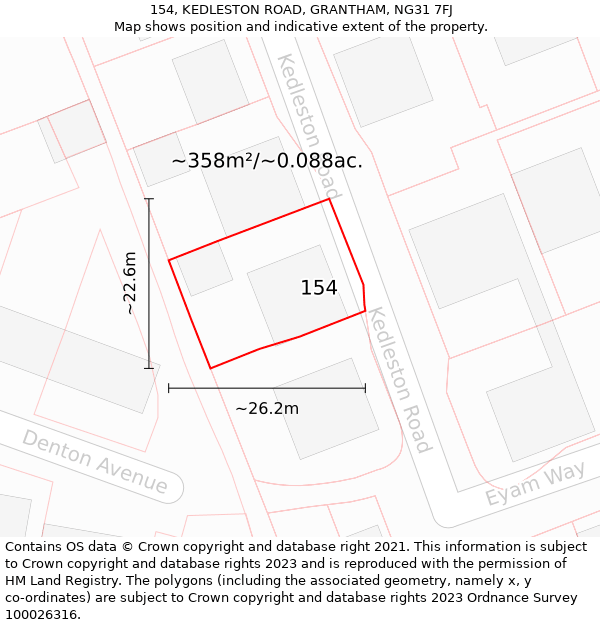 154, KEDLESTON ROAD, GRANTHAM, NG31 7FJ: Plot and title map