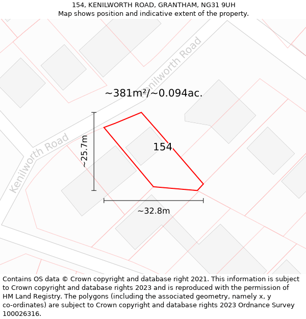 154, KENILWORTH ROAD, GRANTHAM, NG31 9UH: Plot and title map