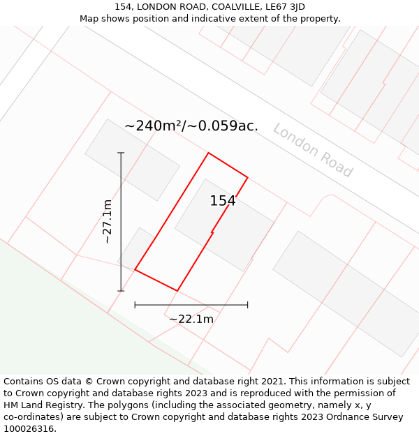 154, LONDON ROAD, COALVILLE, LE67 3JD: Plot and title map