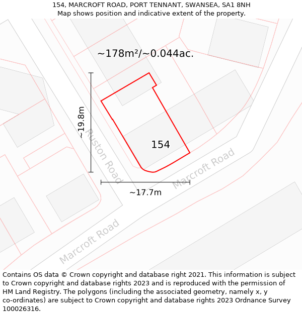 154, MARCROFT ROAD, PORT TENNANT, SWANSEA, SA1 8NH: Plot and title map