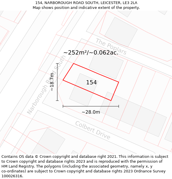 154, NARBOROUGH ROAD SOUTH, LEICESTER, LE3 2LA: Plot and title map