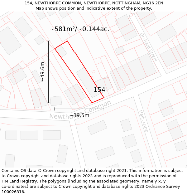 154, NEWTHORPE COMMON, NEWTHORPE, NOTTINGHAM, NG16 2EN: Plot and title map