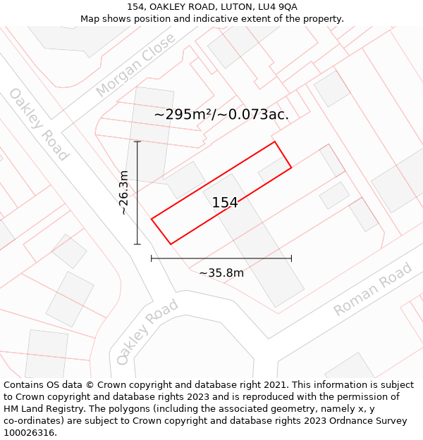 154, OAKLEY ROAD, LUTON, LU4 9QA: Plot and title map