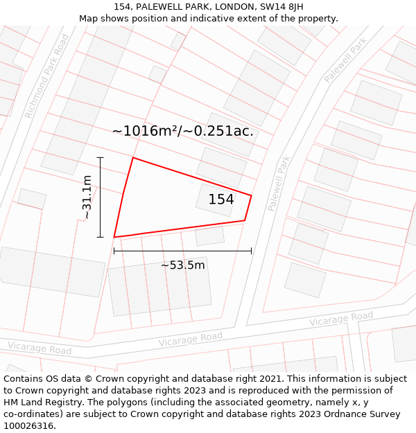 154, PALEWELL PARK, LONDON, SW14 8JH: Plot and title map