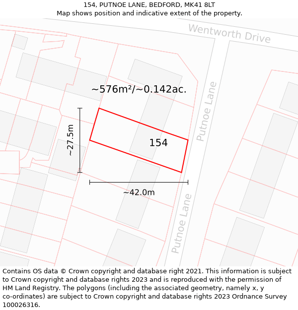 154, PUTNOE LANE, BEDFORD, MK41 8LT: Plot and title map