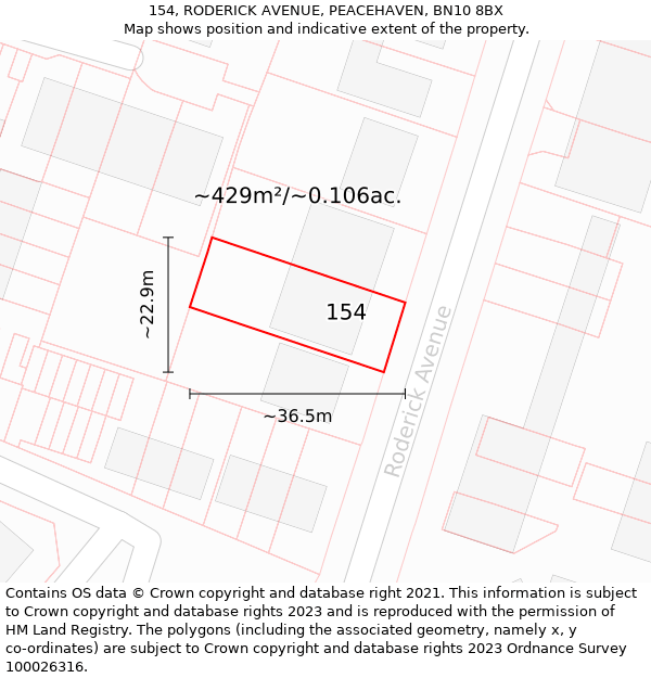 154, RODERICK AVENUE, PEACEHAVEN, BN10 8BX: Plot and title map