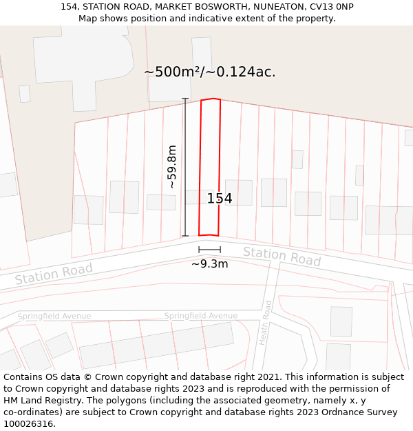 154, STATION ROAD, MARKET BOSWORTH, NUNEATON, CV13 0NP: Plot and title map