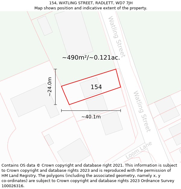 154, WATLING STREET, RADLETT, WD7 7JH: Plot and title map