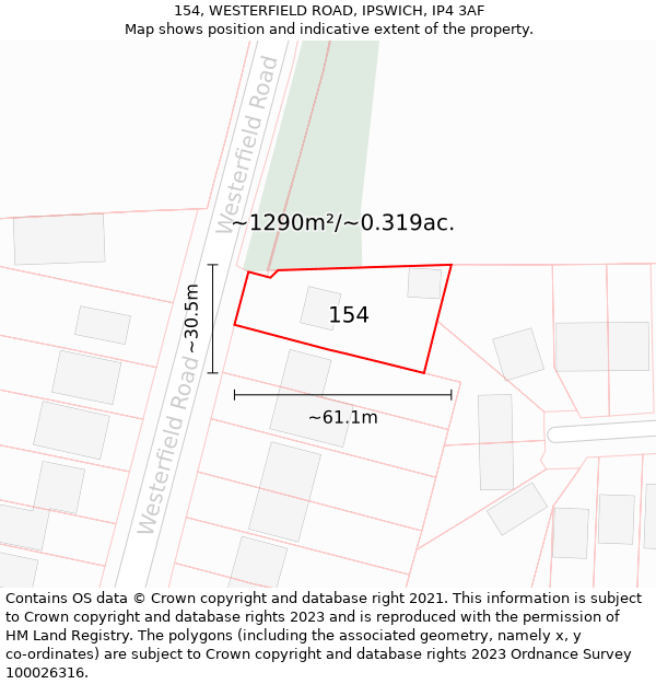 154, WESTERFIELD ROAD, IPSWICH, IP4 3AF: Plot and title map