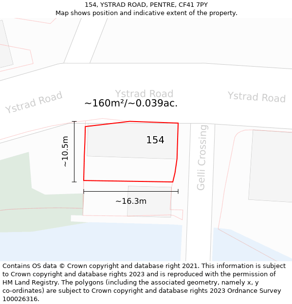 154, YSTRAD ROAD, PENTRE, CF41 7PY: Plot and title map