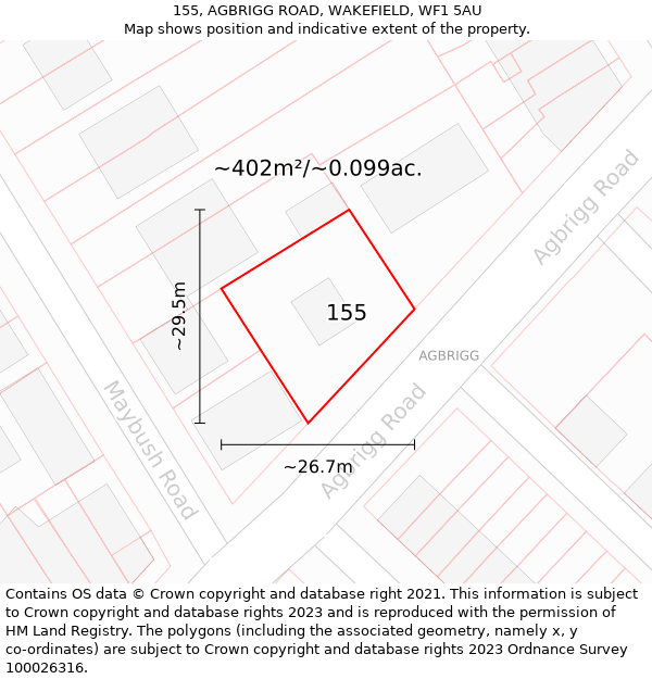 155, AGBRIGG ROAD, WAKEFIELD, WF1 5AU: Plot and title map