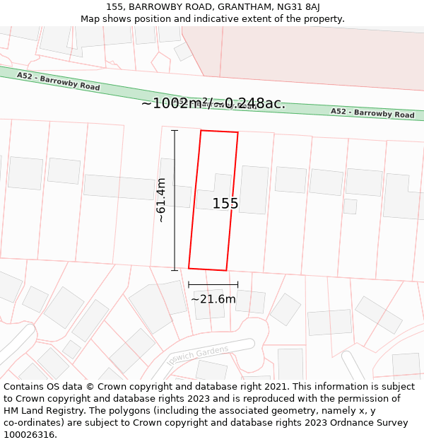 155, BARROWBY ROAD, GRANTHAM, NG31 8AJ: Plot and title map