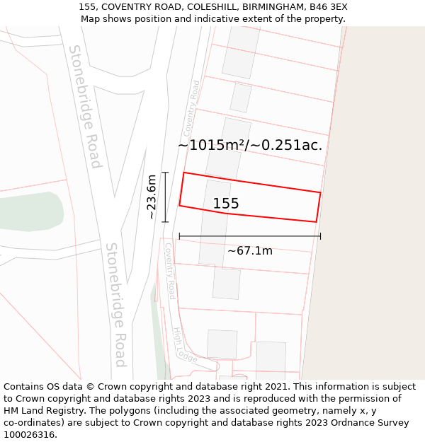 155, COVENTRY ROAD, COLESHILL, BIRMINGHAM, B46 3EX: Plot and title map