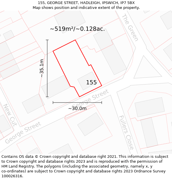 155, GEORGE STREET, HADLEIGH, IPSWICH, IP7 5BX: Plot and title map