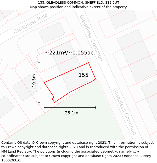 155, GLEADLESS COMMON, SHEFFIELD, S12 2UT: Plot and title map