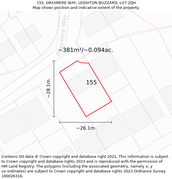 155, GRASMERE WAY, LEIGHTON BUZZARD, LU7 2QH: Plot and title map