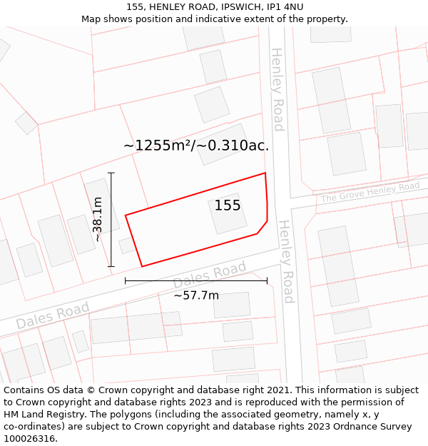 155, HENLEY ROAD, IPSWICH, IP1 4NU: Plot and title map