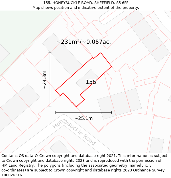155, HONEYSUCKLE ROAD, SHEFFIELD, S5 6FF: Plot and title map