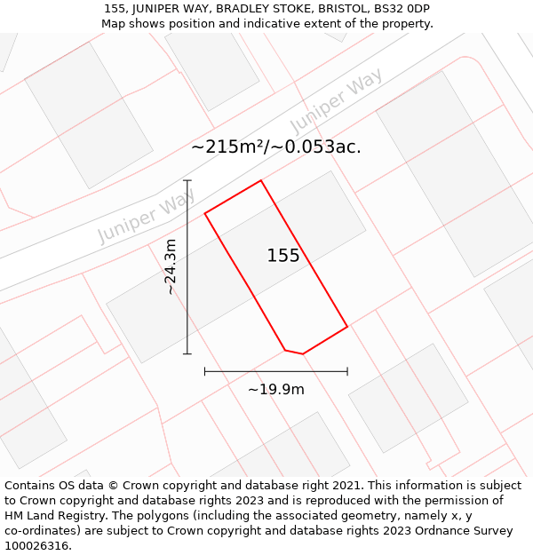 155, JUNIPER WAY, BRADLEY STOKE, BRISTOL, BS32 0DP: Plot and title map
