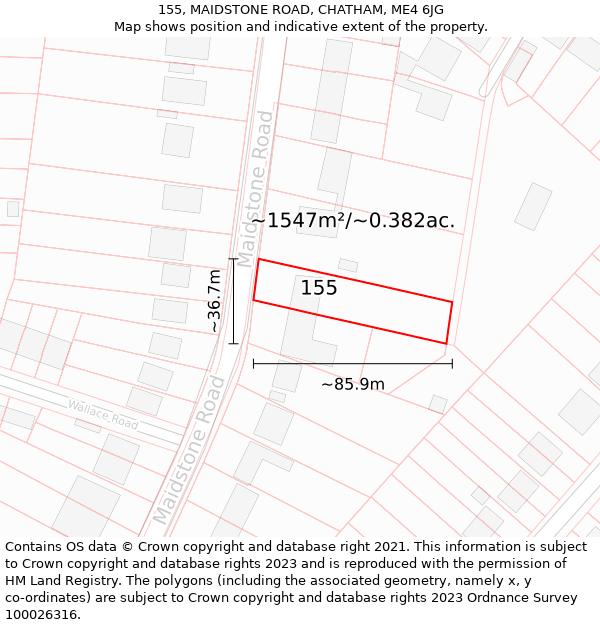 155, MAIDSTONE ROAD, CHATHAM, ME4 6JG: Plot and title map