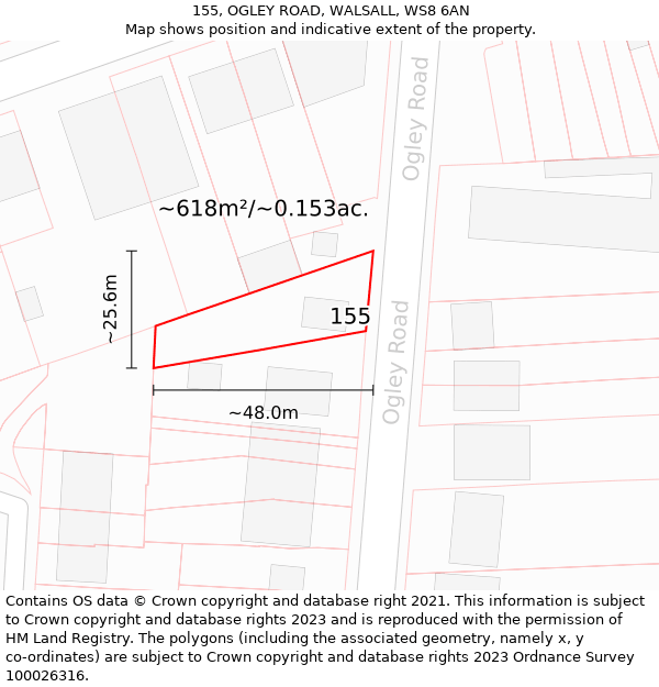 155, OGLEY ROAD, WALSALL, WS8 6AN: Plot and title map