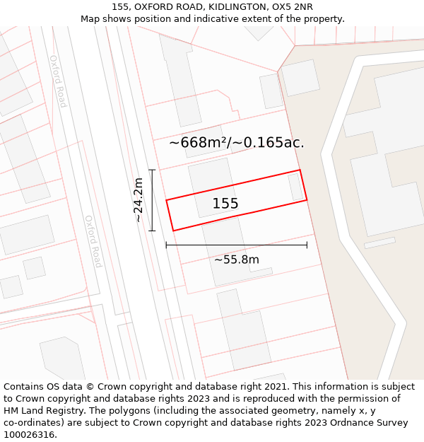 155, OXFORD ROAD, KIDLINGTON, OX5 2NR: Plot and title map