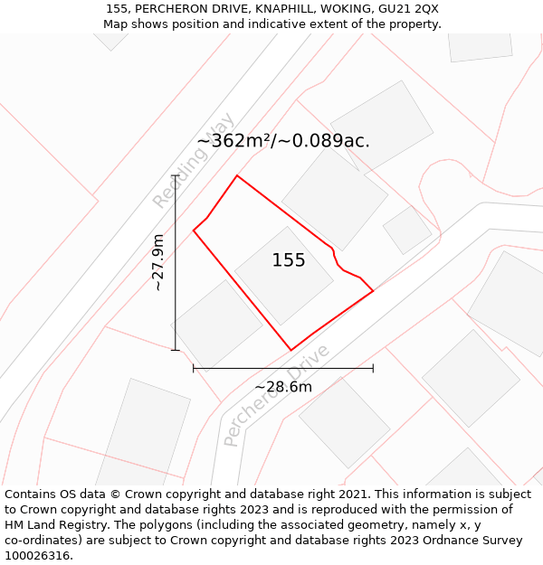 155, PERCHERON DRIVE, KNAPHILL, WOKING, GU21 2QX: Plot and title map