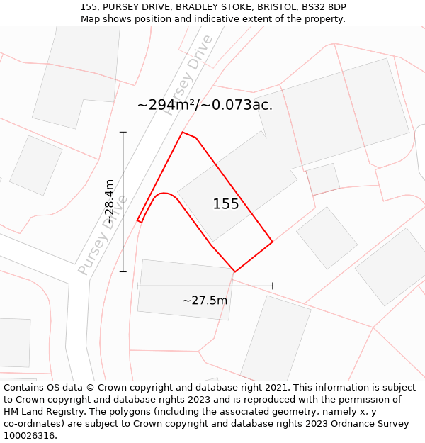 155, PURSEY DRIVE, BRADLEY STOKE, BRISTOL, BS32 8DP: Plot and title map