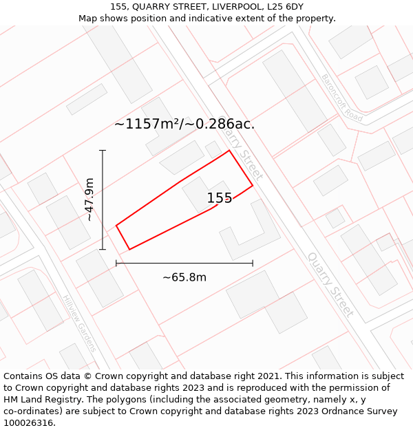 155, QUARRY STREET, LIVERPOOL, L25 6DY: Plot and title map