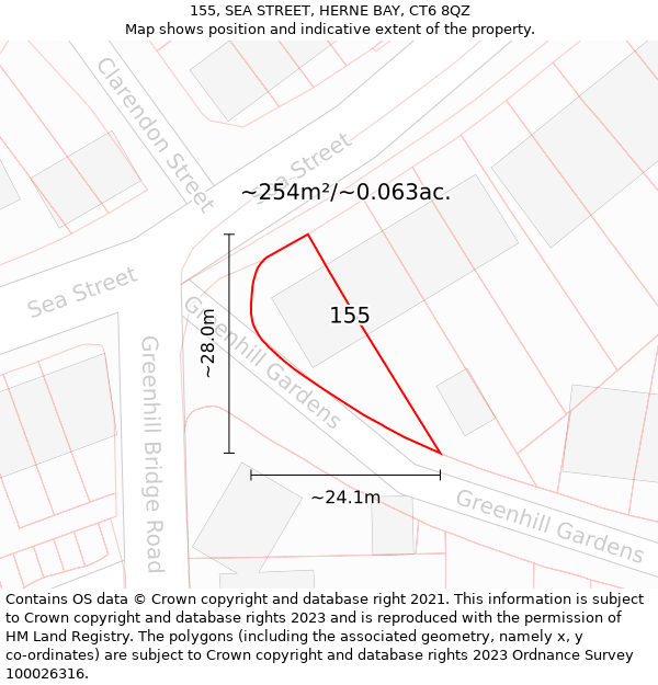 155, SEA STREET, HERNE BAY, CT6 8QZ: Plot and title map