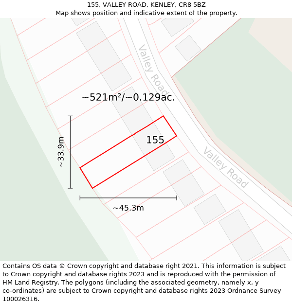 155, VALLEY ROAD, KENLEY, CR8 5BZ: Plot and title map