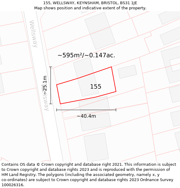 155, WELLSWAY, KEYNSHAM, BRISTOL, BS31 1JE: Plot and title map