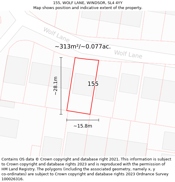 155, WOLF LANE, WINDSOR, SL4 4YY: Plot and title map