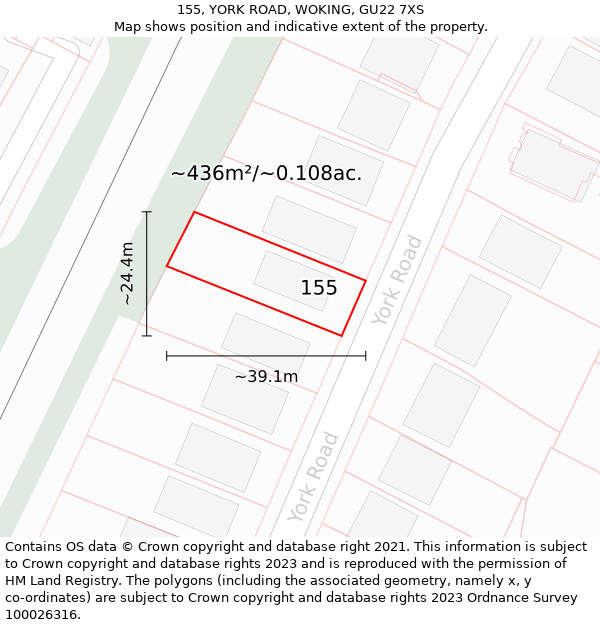 155, YORK ROAD, WOKING, GU22 7XS: Plot and title map