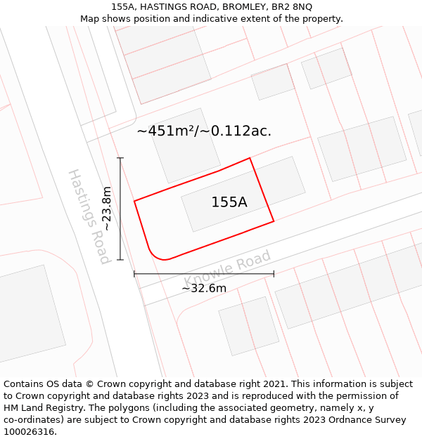 155A, HASTINGS ROAD, BROMLEY, BR2 8NQ: Plot and title map