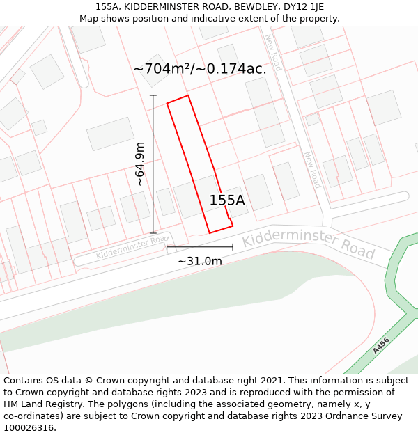 155A, KIDDERMINSTER ROAD, BEWDLEY, DY12 1JE: Plot and title map