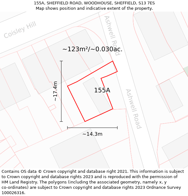 155A, SHEFFIELD ROAD, WOODHOUSE, SHEFFIELD, S13 7ES: Plot and title map