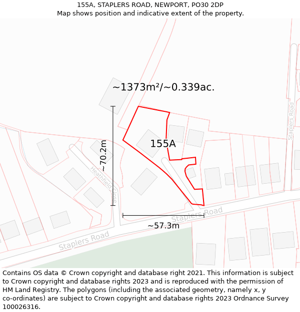 155A, STAPLERS ROAD, NEWPORT, PO30 2DP: Plot and title map