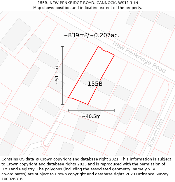 155B, NEW PENKRIDGE ROAD, CANNOCK, WS11 1HN: Plot and title map
