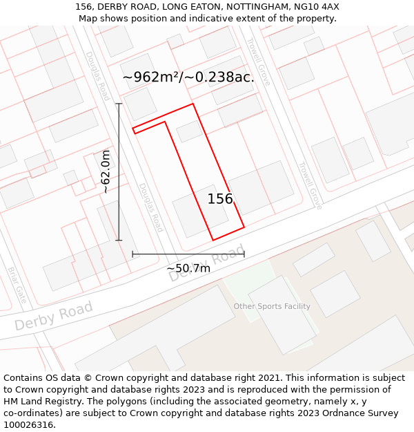 156, DERBY ROAD, LONG EATON, NOTTINGHAM, NG10 4AX: Plot and title map